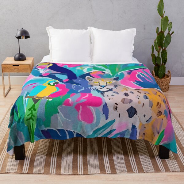 Item preview, Cheetah, toucan and macaw parrot in colourful preppy jungle designed and sold by SophieClimaArt.
