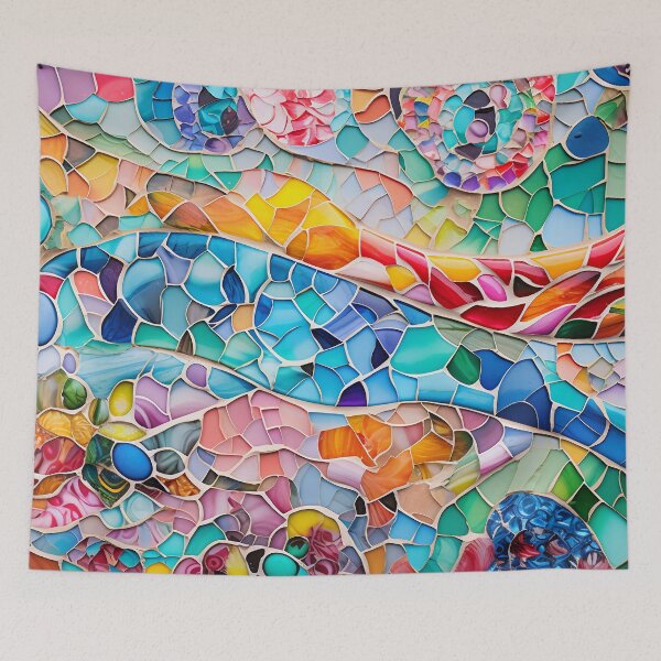 Item preview, Colorful Barcelona trencadis mosaic art Barcelona colorful mosaic Gaudi trencadis mosaic Antoni Gaudi style Barcelona Park Guell mosaic designed and sold by LolioGifts.