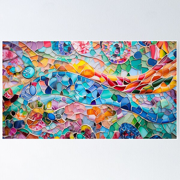 Item preview, Colorful Barcelona trencadis mosaic art Barcelona colorful mosaic Gaudi trencadis mosaic Antoni Gaudi style Barcelona Park Guell mosaic designed and sold by LolioGifts.