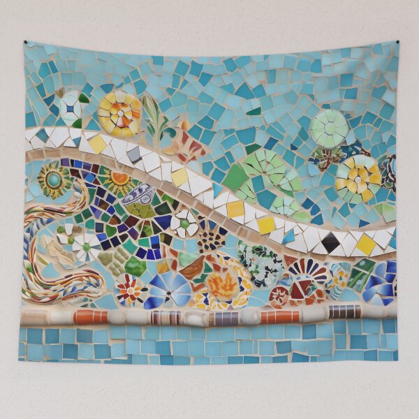 Item preview, Green and blue Barselona trencadis mosaic art | Barselona colorful mosaic | Gaudi trencadis mosaic | Gaudi style | Barcelona Park Guell art designed and sold by LolioGifts.