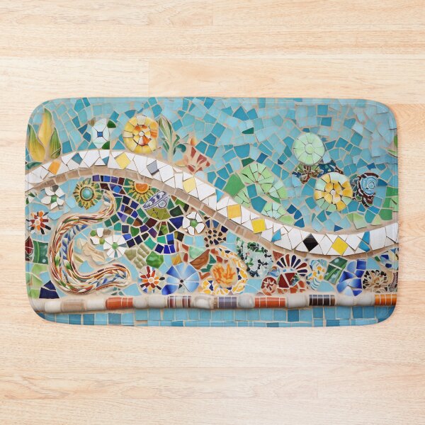Item preview, Green and blue Barselona trencadis mosaic art | Barselona colorful mosaic | Gaudi trencadis mosaic | Gaudi style | Barcelona Park Guell art designed and sold by LolioGifts.