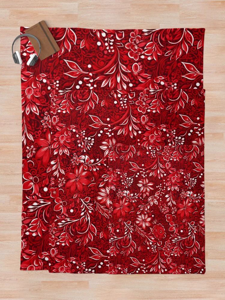 Thumbnail 5 of 6, Throw Blanket, Red Batik Pattern designed and sold by SideSignal.
