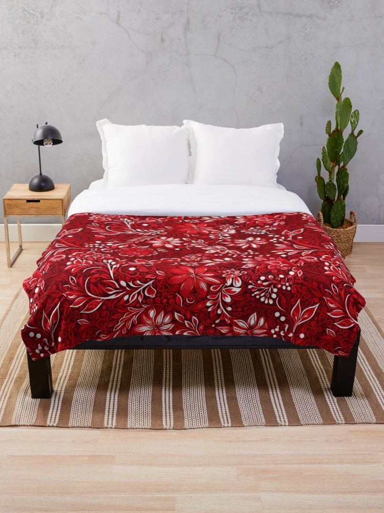 Thumbnail 1 of 6, Throw Blanket, Red Batik Pattern designed and sold by SideSignal.