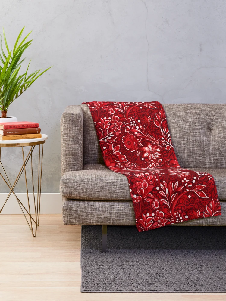 Thumbnail 2 of 6, Throw Blanket, Red Batik Pattern designed and sold by SideSignal.