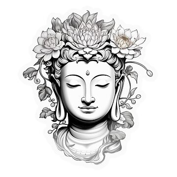 Buddha Black White , Buddhist symbol, home decoration Sticker for Sale by  MartynGrey
