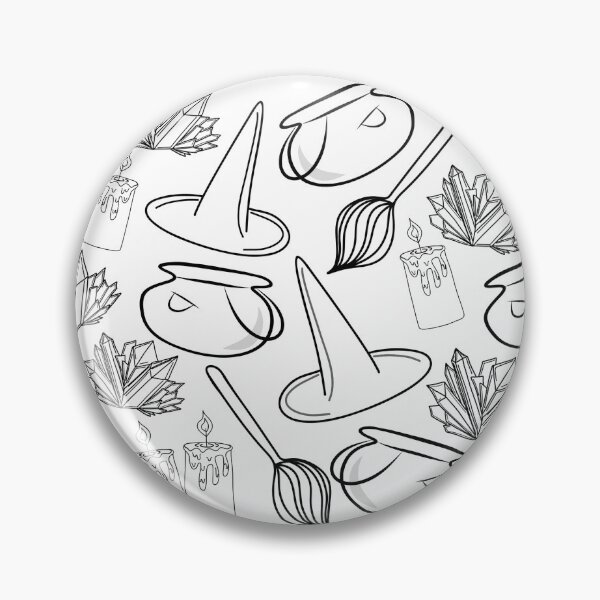 Item preview, Black and White Sketch of Witchy Cauldrons, Broomsticks, Candles, Witches Hats and Crystals Pattern, made by EndlessEmporium designed and sold by EndlessEmporium.
