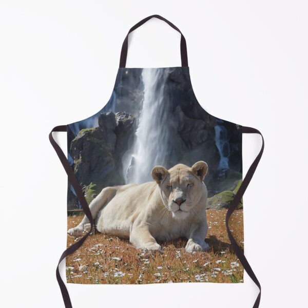 Item preview, Lioness in a bed of daisies near a waterfall designed and sold by AngelottiCR.