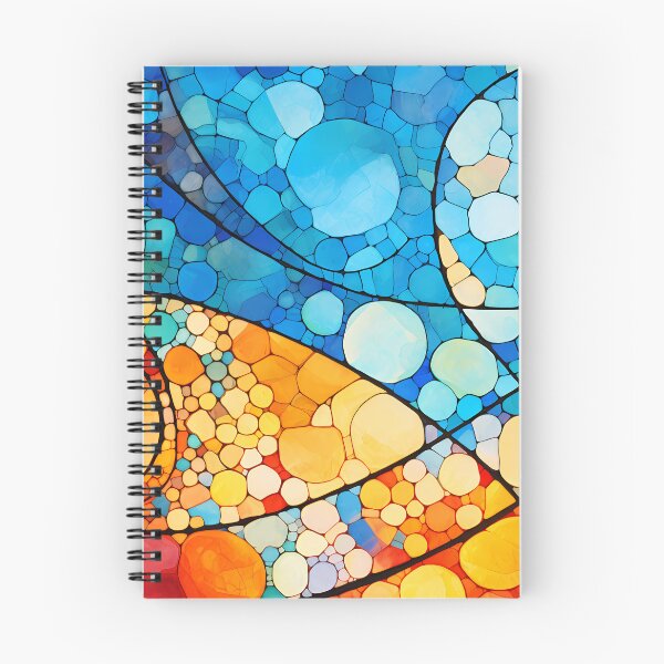 Item preview, Blue and orange beach watercolor mosaic Barcelona Gaudi inspired art | Spain Mediterranean sea watercolor mosaic designed and sold by LolioGifts.