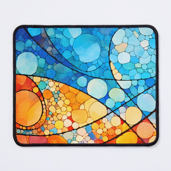 Item preview, Blue and orange beach watercolor mosaic Barcelona Gaudi inspired art | Spain Mediterranean sea watercolor mosaic designed and sold by LolioGifts.