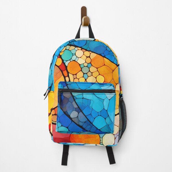 Item preview, Blue and orange beach watercolor mosaic Barcelona Gaudi inspired art | Spain Mediterranean sea watercolor mosaic designed and sold by LolioGifts.