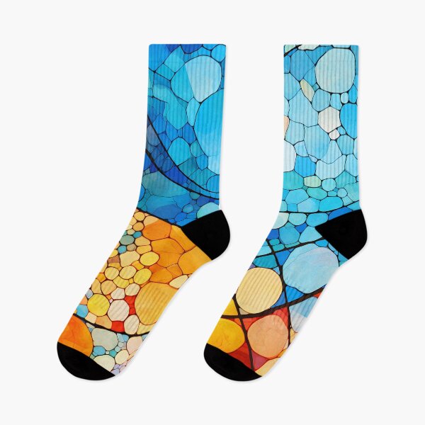 Item preview, Blue and orange beach watercolor mosaic Barcelona Gaudi inspired art | Spain Mediterranean sea watercolor mosaic designed and sold by LolioGifts.