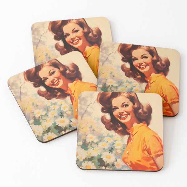 Item preview, Retro illustration of a woman with flowers in sixties style designed and sold by GoldenTimesCafe.
