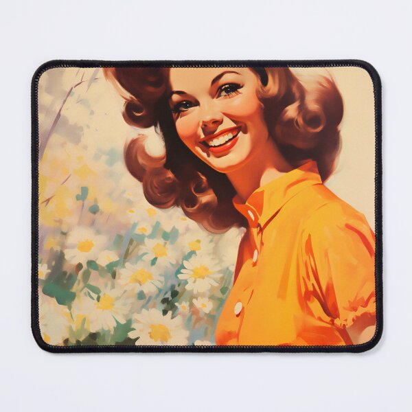 Item preview, Retro illustration of a woman with flowers in sixties style designed and sold by GoldenTimesCafe.