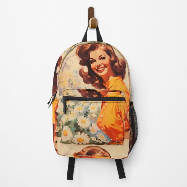 Item preview, Retro illustration of a woman with flowers in sixties style designed and sold by GoldenTimesCafe.