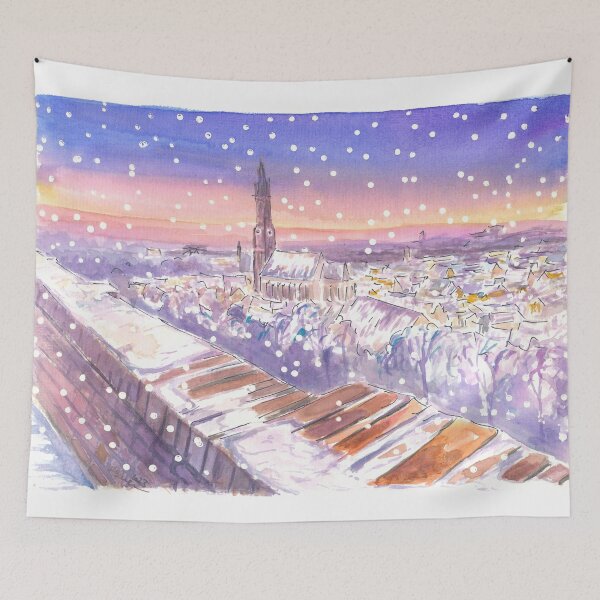 Item preview, Nightly Landshut Schanzl View Snowing in Winter designed and sold by artshop77.