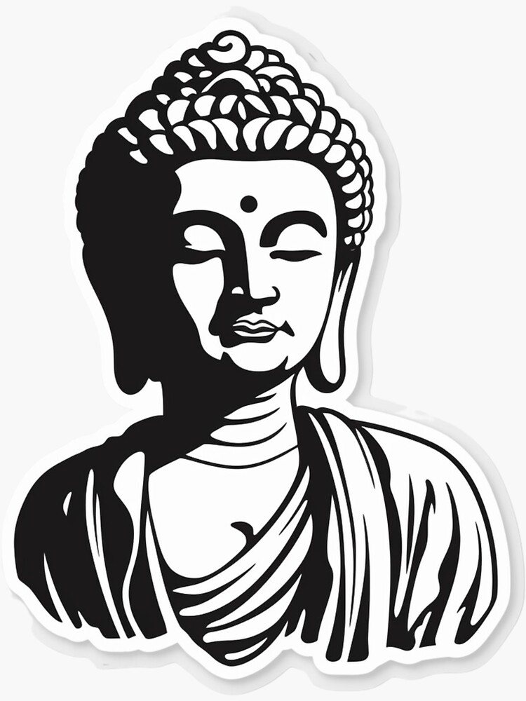 Buddha Black White , Buddhist symbol, home decoration Sticker for Sale by  MartynGrey