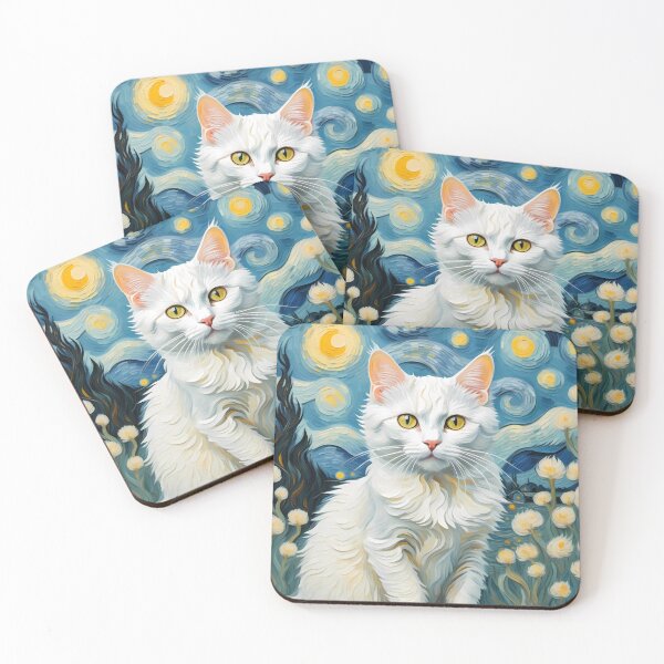 Item preview, White Cat with Cypres under Starry Night designed and sold by BarbieBoutique.