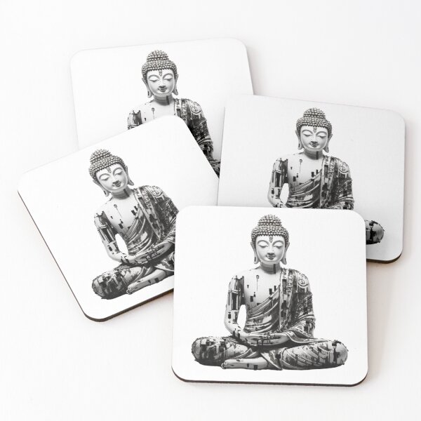 Item preview, Black White Buddha Statue , Digital Art, For Yoga Lovers , a round geometric designed and sold by MartynGrey.