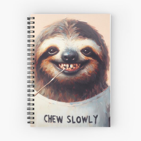 Item preview, Painting of a smiling sloth with a T-shirt: chew slowly designed and sold by Andreja's shop.