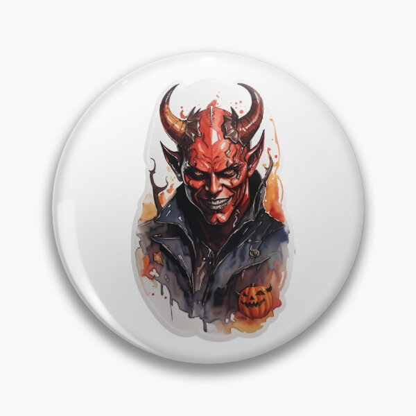 Item preview, A cheerful satan with horns from hell with a cheerful helloween pumpkin designed and sold by desinganddecor.
