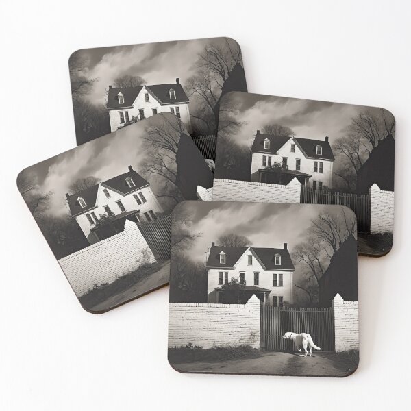 Item preview, White Brick Home with a White Dog in B&W designed and sold by ckwags.
