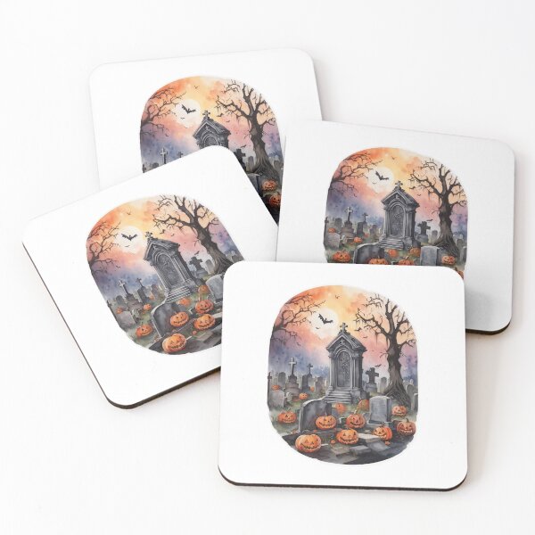 Item preview, Cemetery and chapel lit with pumpkins on Halloween evening designed and sold by desinganddecor.