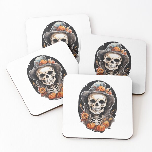 Item preview, Skull, skeleton with smiling halloween pumpkins designed and sold by desinganddecor.