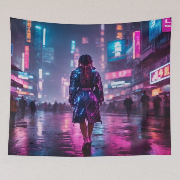 Item preview, Impresión de arte del paisaje urbano Cyberpunk - Neon Cybernetic Enigma II designed and sold by luminamatrixart.