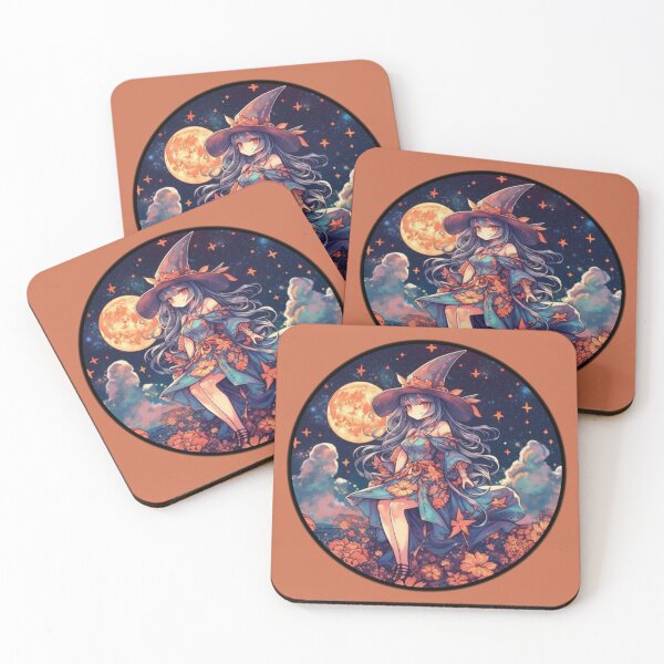 Item preview, Cute Halloween Witch Anime under Moon designed and sold by Krys-Designs.