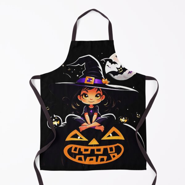 Item preview, A cute witch in a big hat is sitting on the black Halloween pumpkin designed and sold by CoolVisionStd.