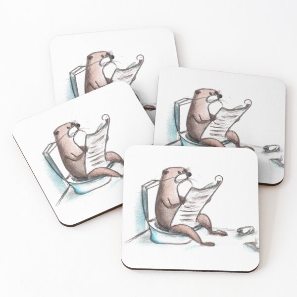 Item preview, Cartoon otter reading a newspaper on the toilet sticker/magnet/shirt designed and sold by sprywitch.