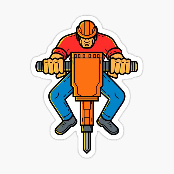 Construction Worker Jackhammer Mono Line Art Sticker For Sale By Patrimonio Redbubble 9570