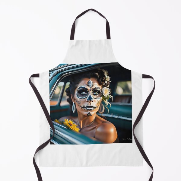 Item preview, Pinup girl I with dark day of the dead make up in the car designed and sold by aipinups.