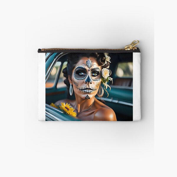 Item preview, Pinup girl I with dark day of the dead make up in the car designed and sold by aipinups.