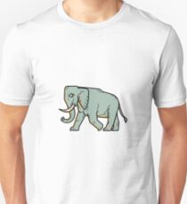 African Elephant Walking Mono Line Art Unisex T-Shirt