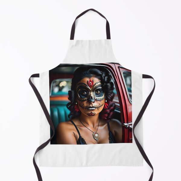 Item preview, Pinup girl II with dark day of the dead make up in the car designed and sold by aipinups.