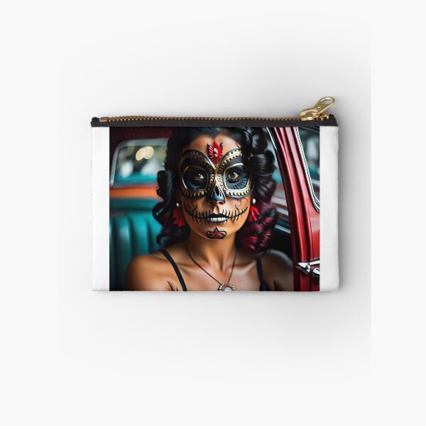 Item preview, Pinup girl II with dark day of the dead make up in the car designed and sold by aipinups.