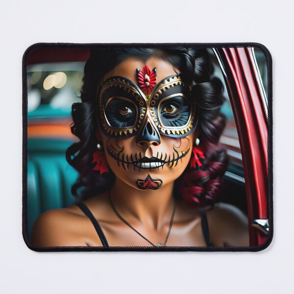 Item preview, Pinup girl II with dark day of the dead make up in the car designed and sold by aipinups.