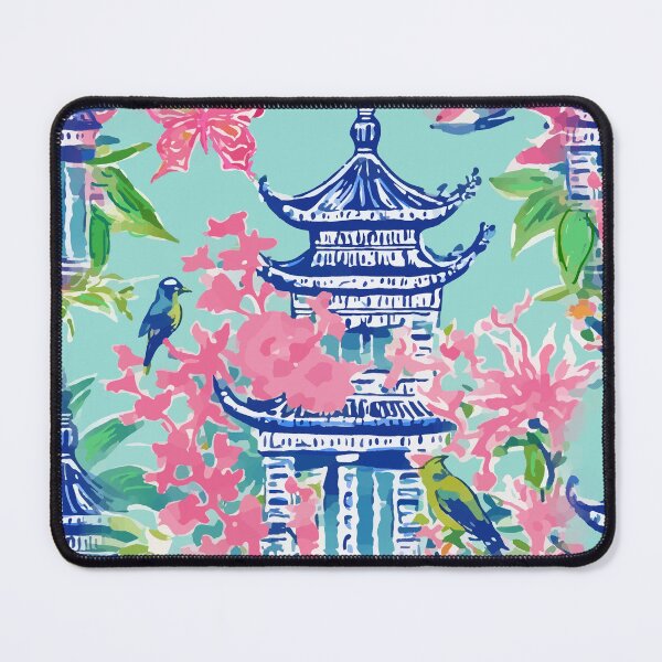 Item preview, Preppy bubble gum pink and turquoise chinoiserie garden designed and sold by SophieClimaArt.