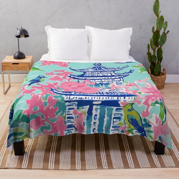 Item preview, Preppy bubble gum pink and turquoise chinoiserie garden designed and sold by SophieClimaArt.