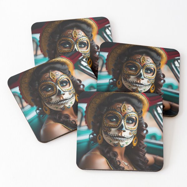 Item preview, Pinup girl V with dark day of the dead make up in the car designed and sold by aipinups.