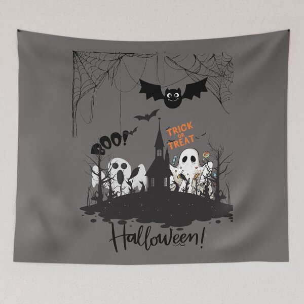 Item preview, Halloween-two white scaring ghosts, lots of spider webs and a bat designed and sold by esao.