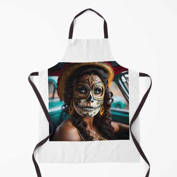 Item preview, Pinup girl V with dark day of the dead make up in the car designed and sold by aipinups.
