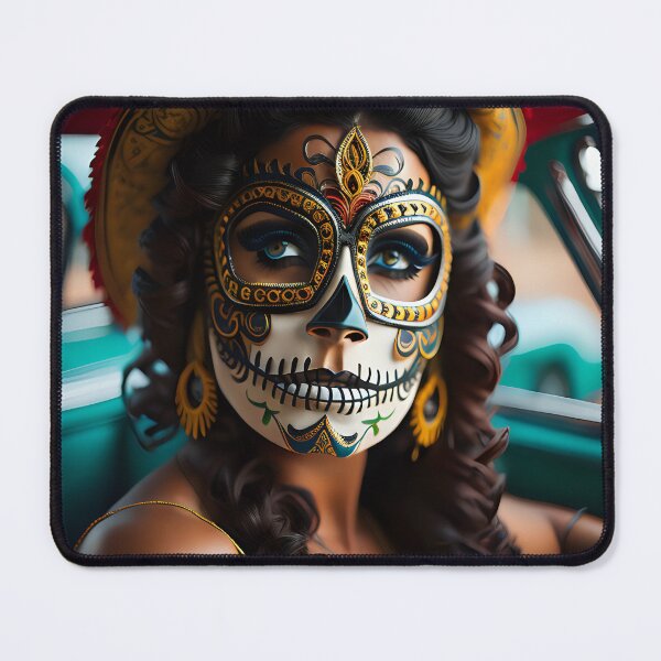 Item preview, Pinup girl V with dark day of the dead make up in the car designed and sold by aipinups.