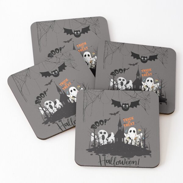 Item preview, Halloween-two white scaring ghosts, lots of spider webs and a bat designed and sold by esao.