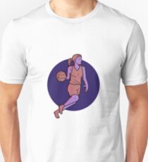 Woman Basketball Player Dribbling Mono Line Art Unisex T-Shirt