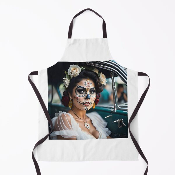 Item preview, Pinup girl I with bright day of the dead make up in the car designed and sold by aipinups.