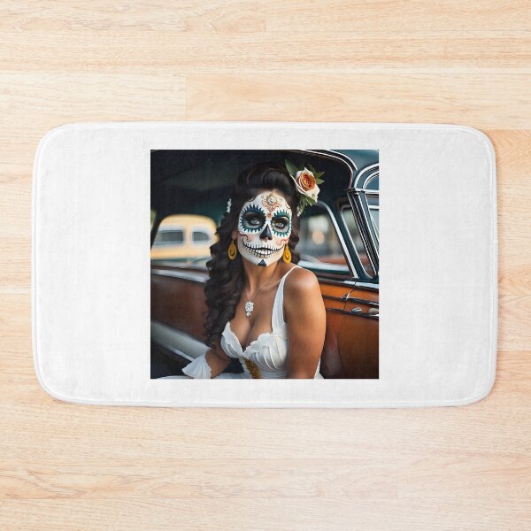 Item preview, Pinup girl II with bright day of the dead make up in the car designed and sold by aipinups.