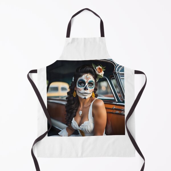 Item preview, Pinup girl II with bright day of the dead make up in the car designed and sold by aipinups.