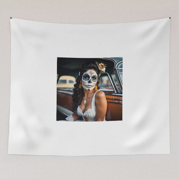 Item preview, Pinup girl II with bright day of the dead make up in the car designed and sold by aipinups.